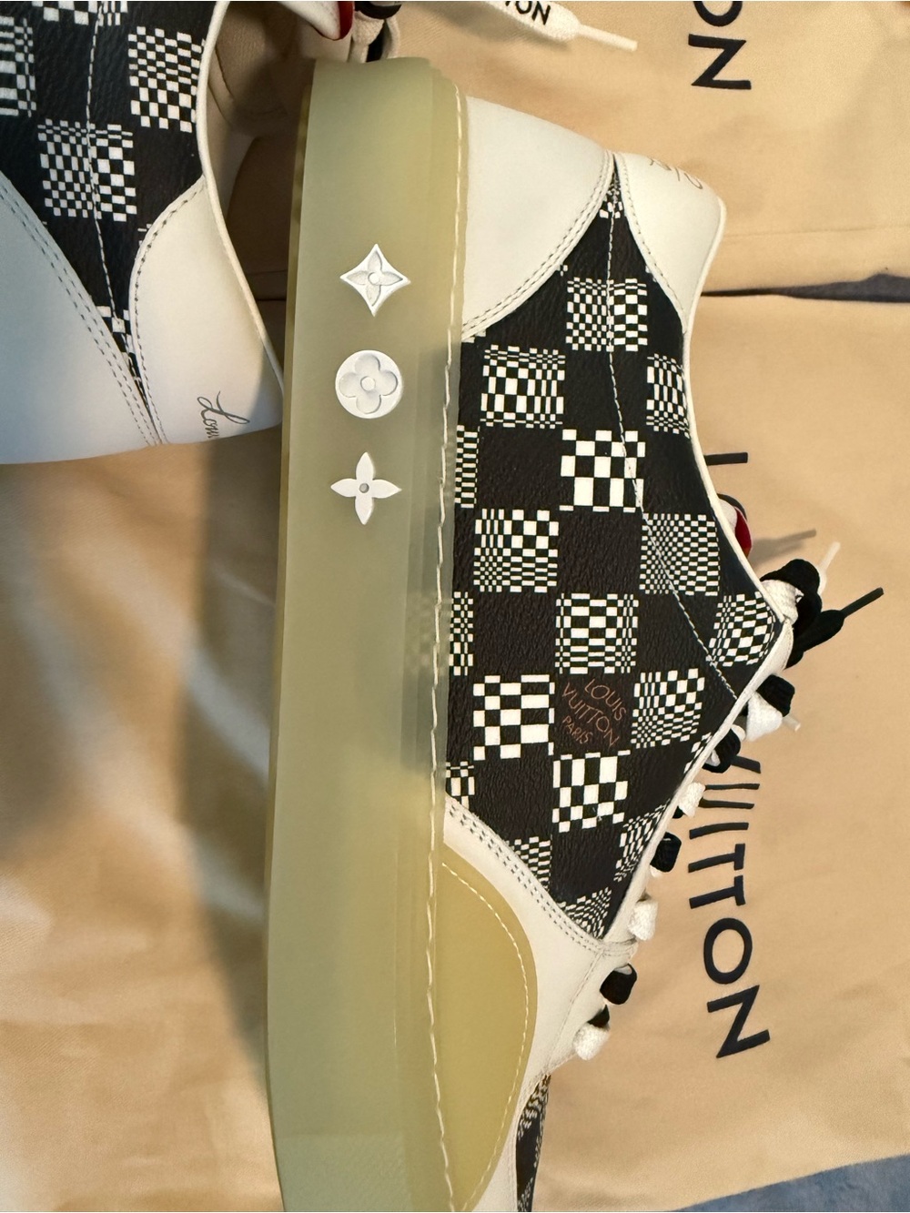 Louis Vuitton Black White Checkerboard Sneakers with clear Sole us 14 - Picture 3 of 11